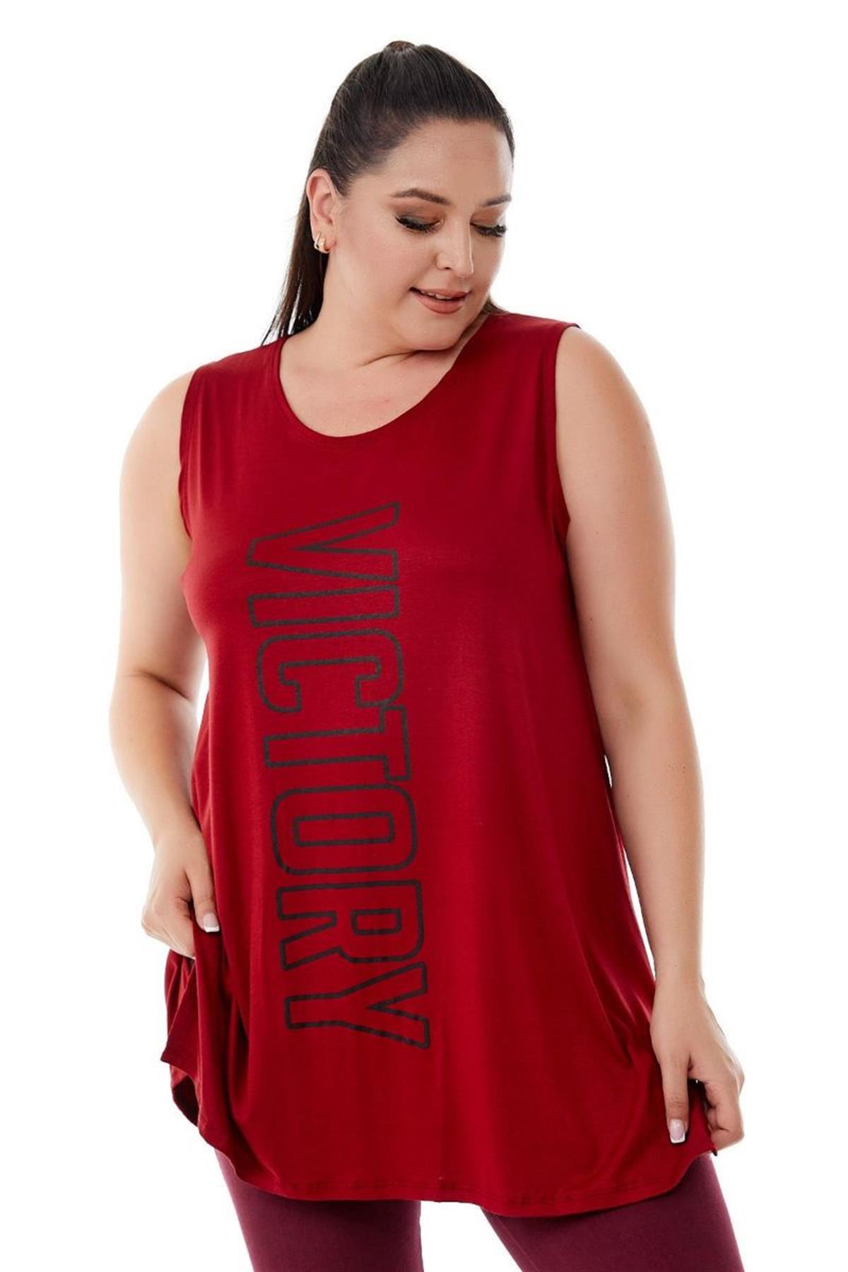 Tshirt Büyük Beden Salaş Victory Baskılı Kolsuz T-Shirt Bordo