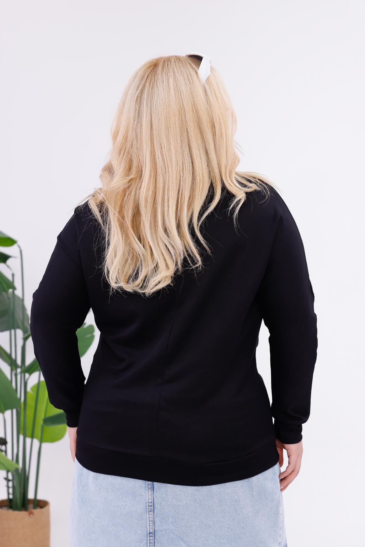 Sweatshirt Büyük Beden Şerit Deaylı Modal Kumaş Sweatshirt