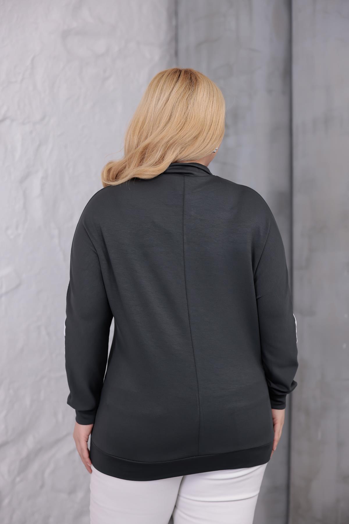 Sweatshirt Büyük Beden Şerit Deaylı Modal Kumaş Sweatshirt