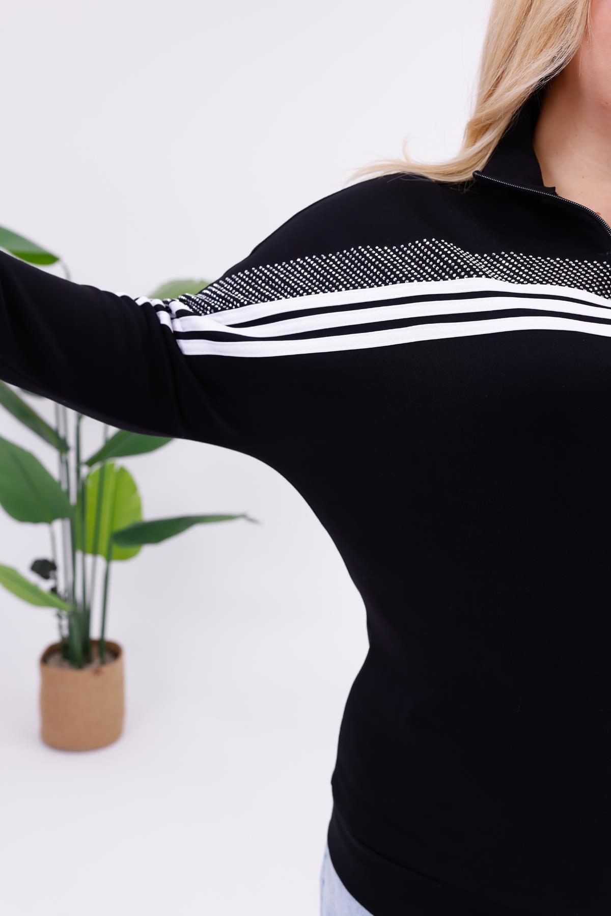 Sweatshirt Büyük Beden Şerit Deaylı Modal Kumaş Sweatshirt