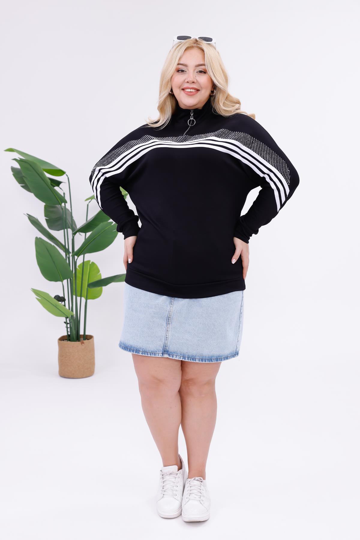 Sweatshirt Büyük Beden Şerit Deaylı Modal Kumaş Sweatshirt
