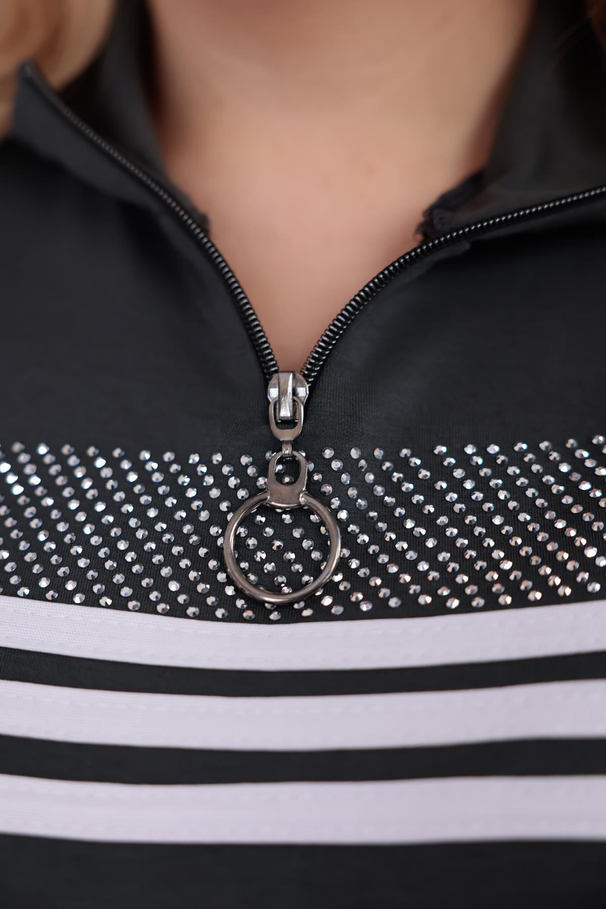 Sweatshirt Büyük Beden Şerit Deaylı Modal Kumaş Sweatshirt