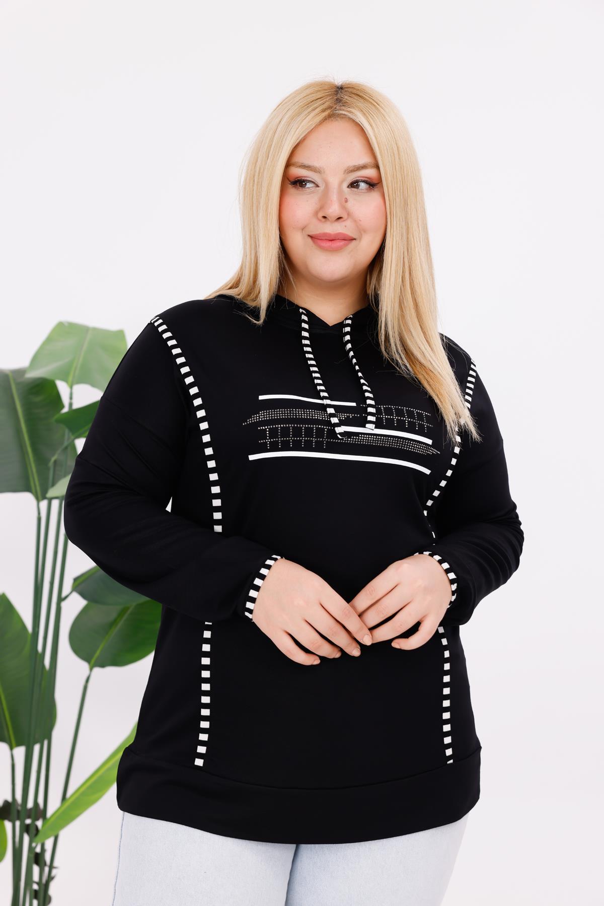 Sweatshirt Büyük Beden Şerit Detaylı Sweatshirt