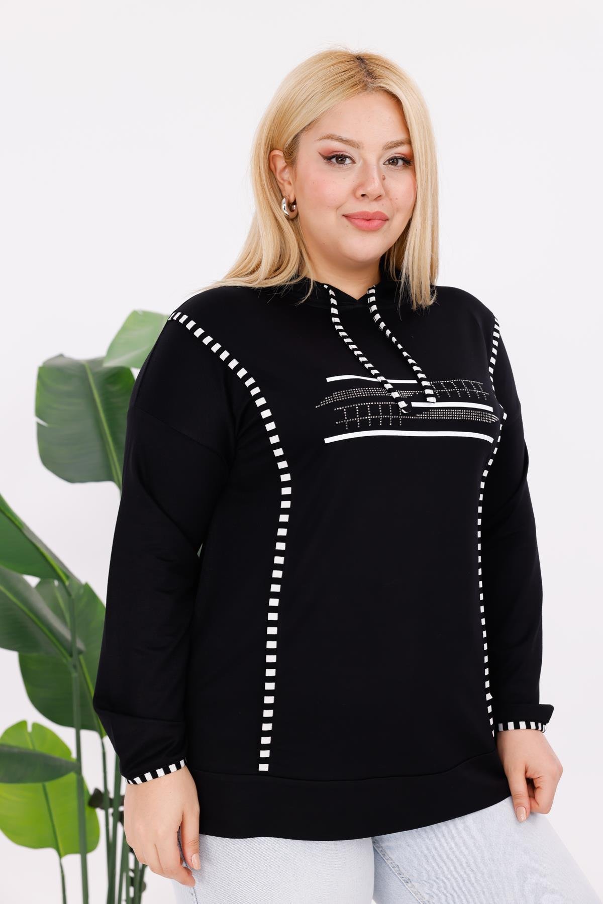 Sweatshirt Büyük Beden Şerit Detaylı Sweatshirt