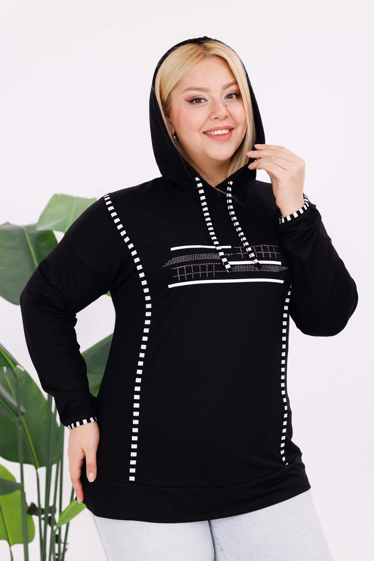 Sweatshirt Büyük Beden Şerit Detaylı Sweatshirt