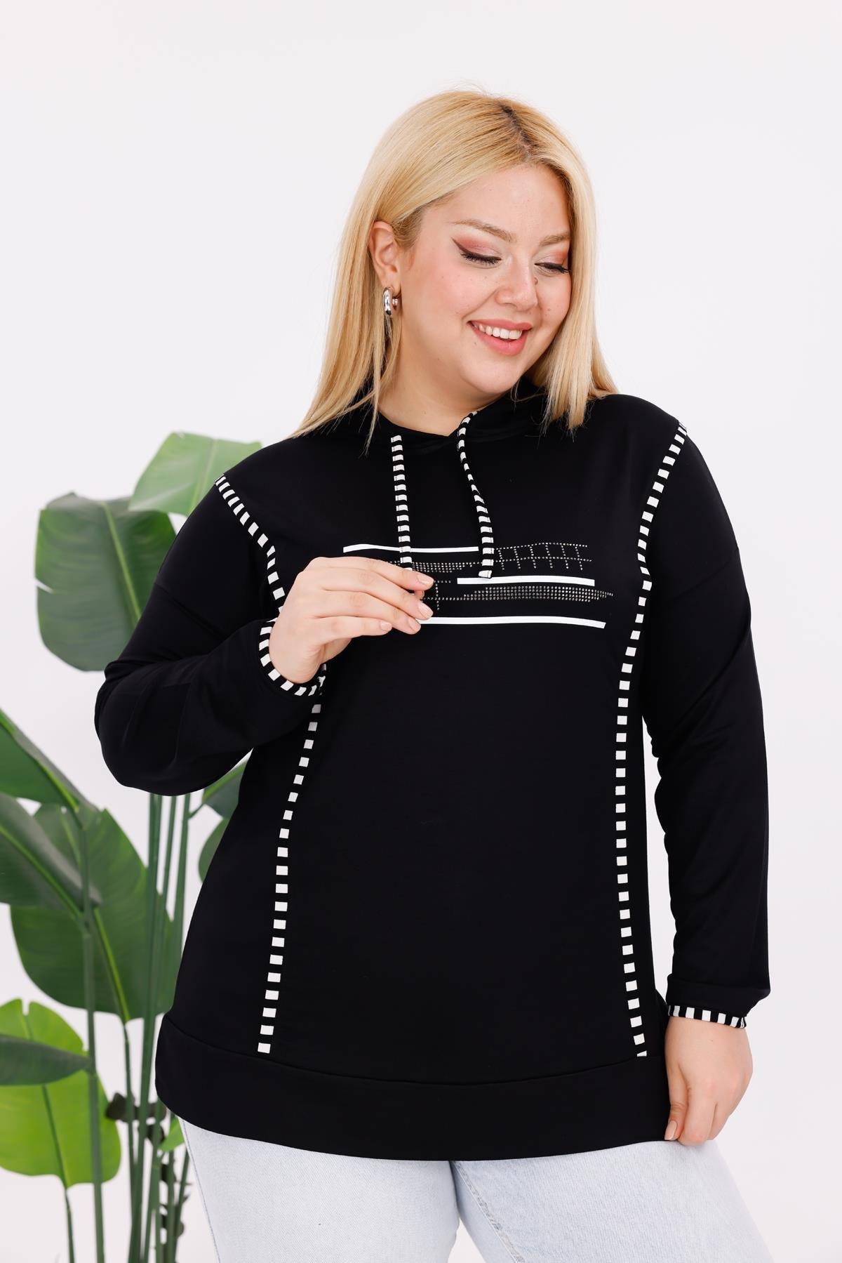 Sweatshirt Büyük Beden Şerit Detaylı Sweatshirt