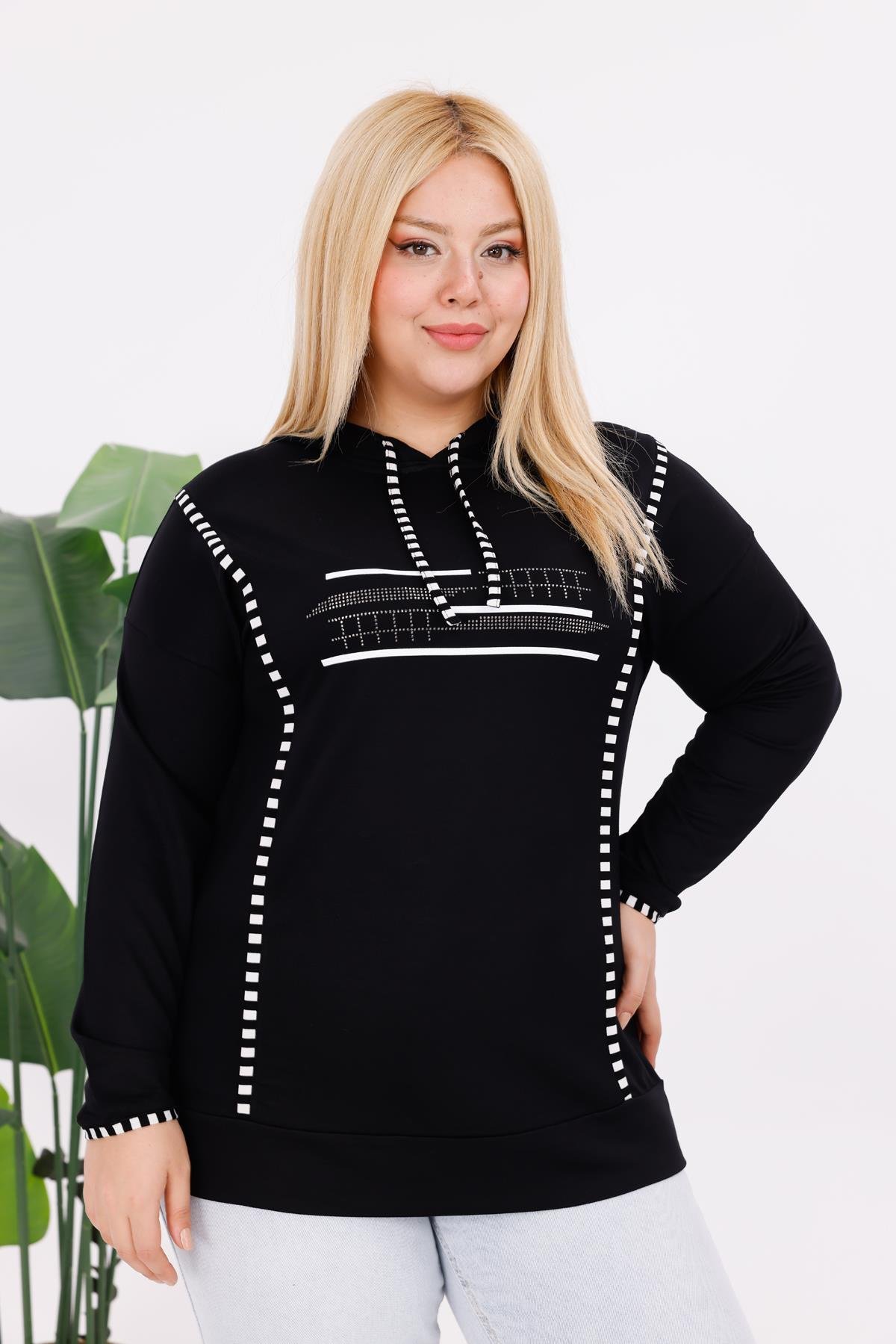 Sweatshirt Büyük Beden Şerit Detaylı Sweatshirt