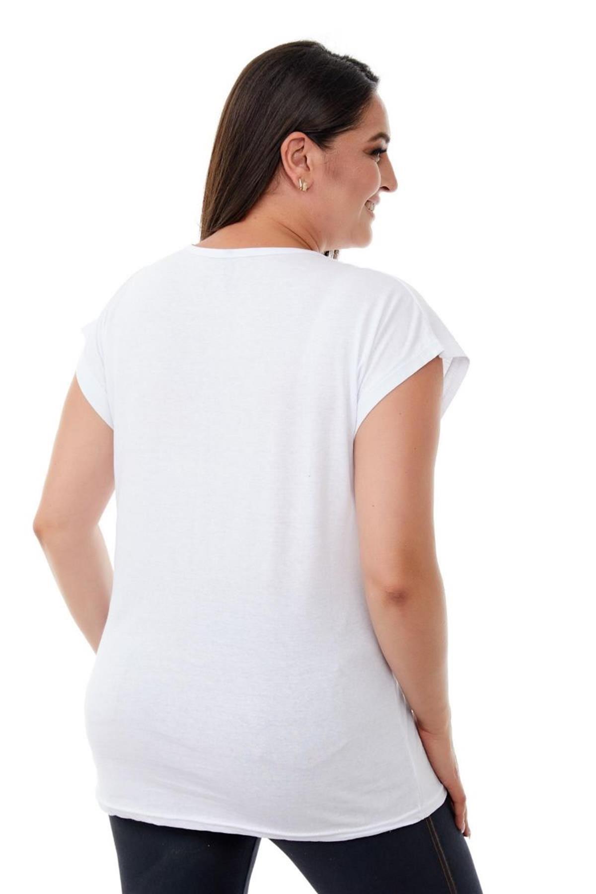 Tshirt Büyük Beden Sporcu Teddy Baskılı T-Shirt Beyaz