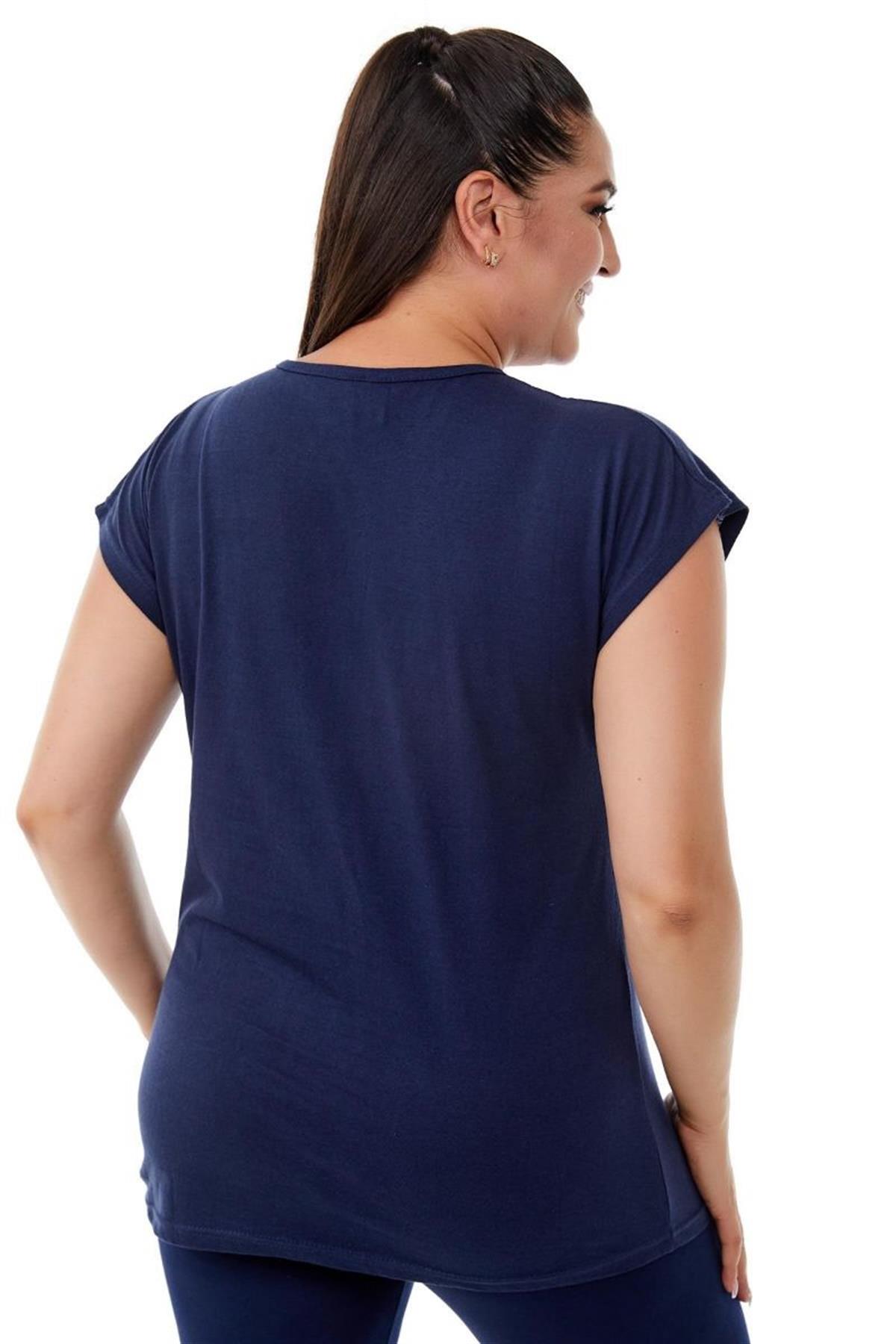 Tshirt Büyük Beden Sporcu Teddy Baskılı T-Shirt Lacivert