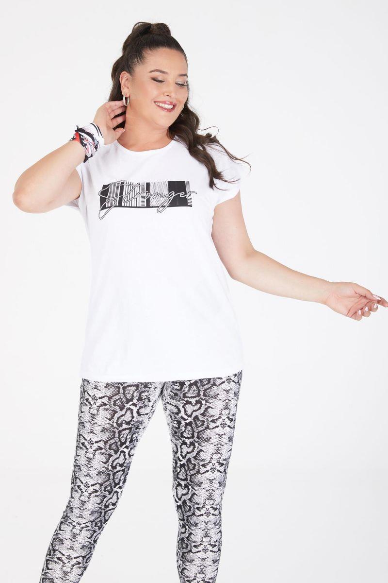 Tshirt Büyük Beden Stronger Yazılı Yarasa Kol T-Shirt Beyaz
