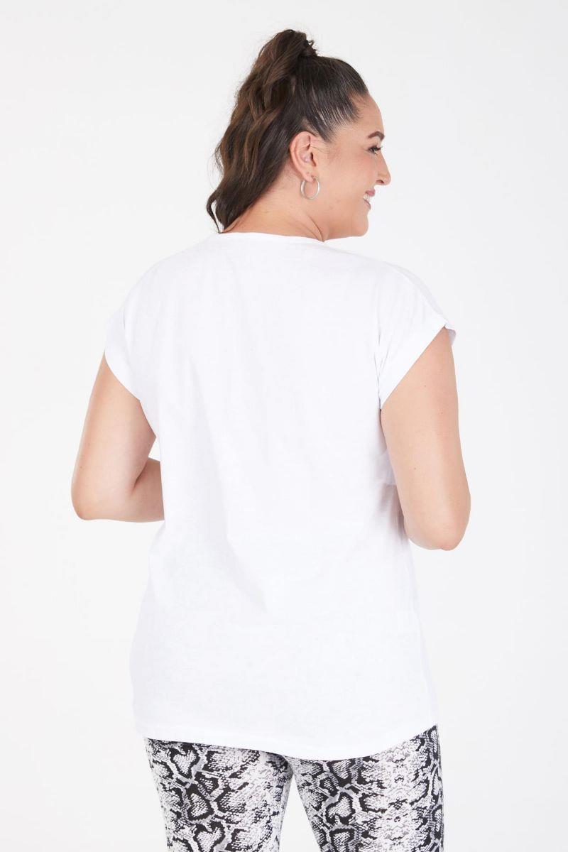 Tshirt Büyük Beden Stronger Yazılı Yarasa Kol T-Shirt Beyaz