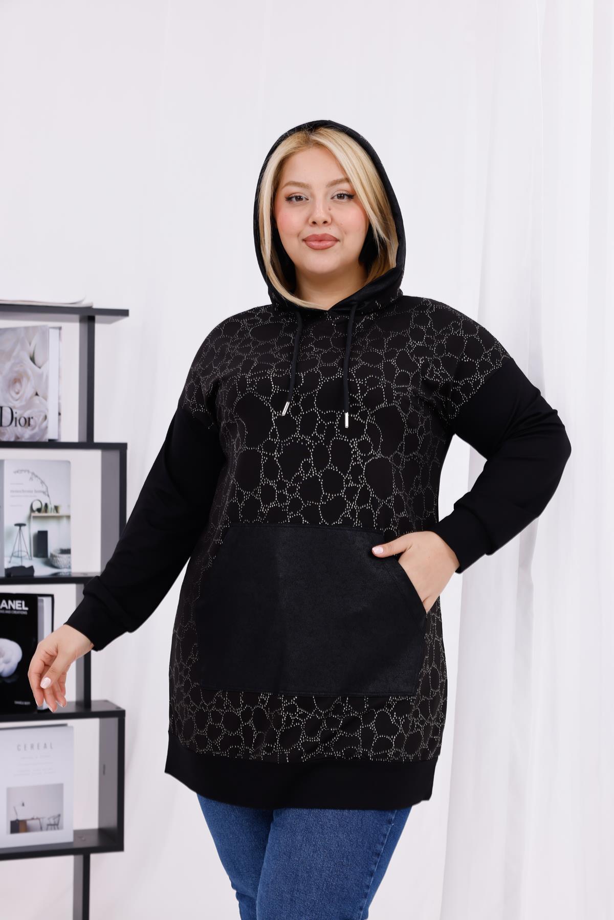 Sweatshirt Büyük Beden Taşlı Uzun Sweatshirt