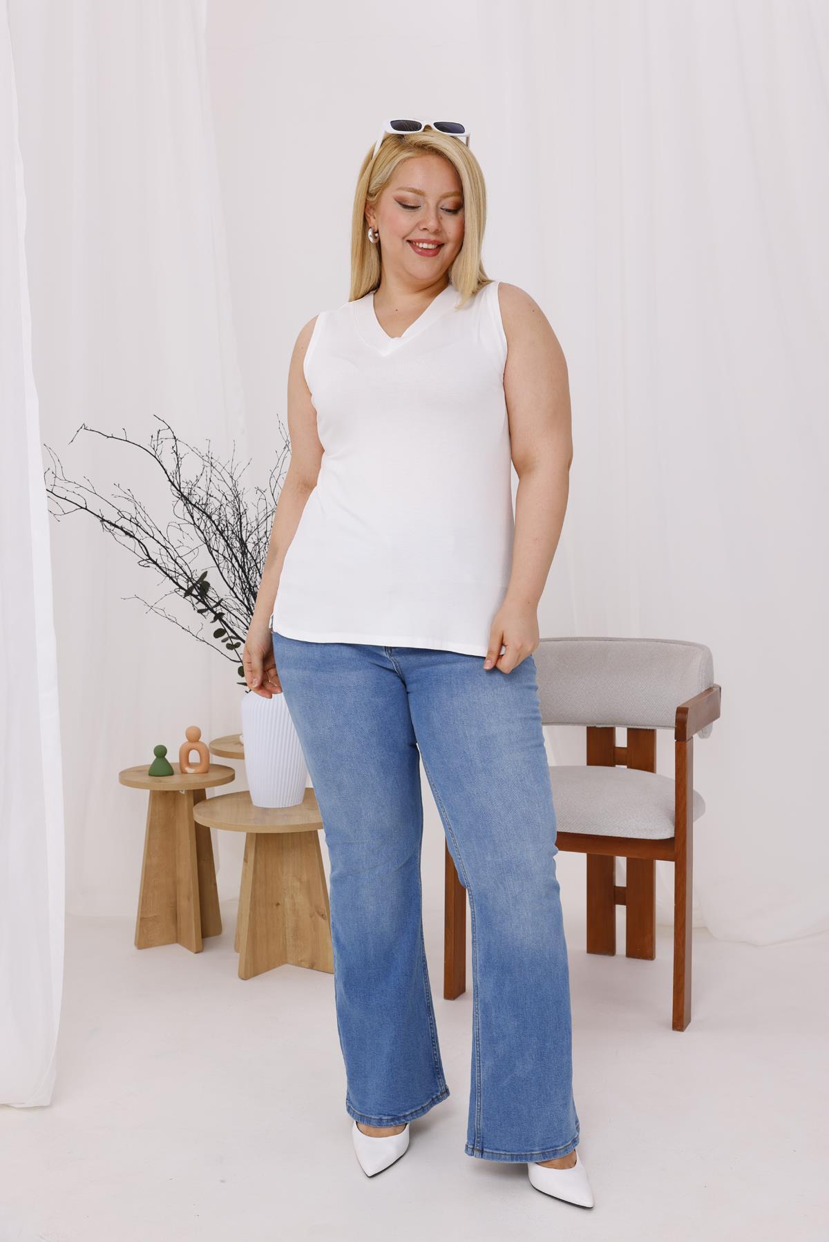 Tshirt Büyük Beden V Yaka Bambu Kumaş Atlet
