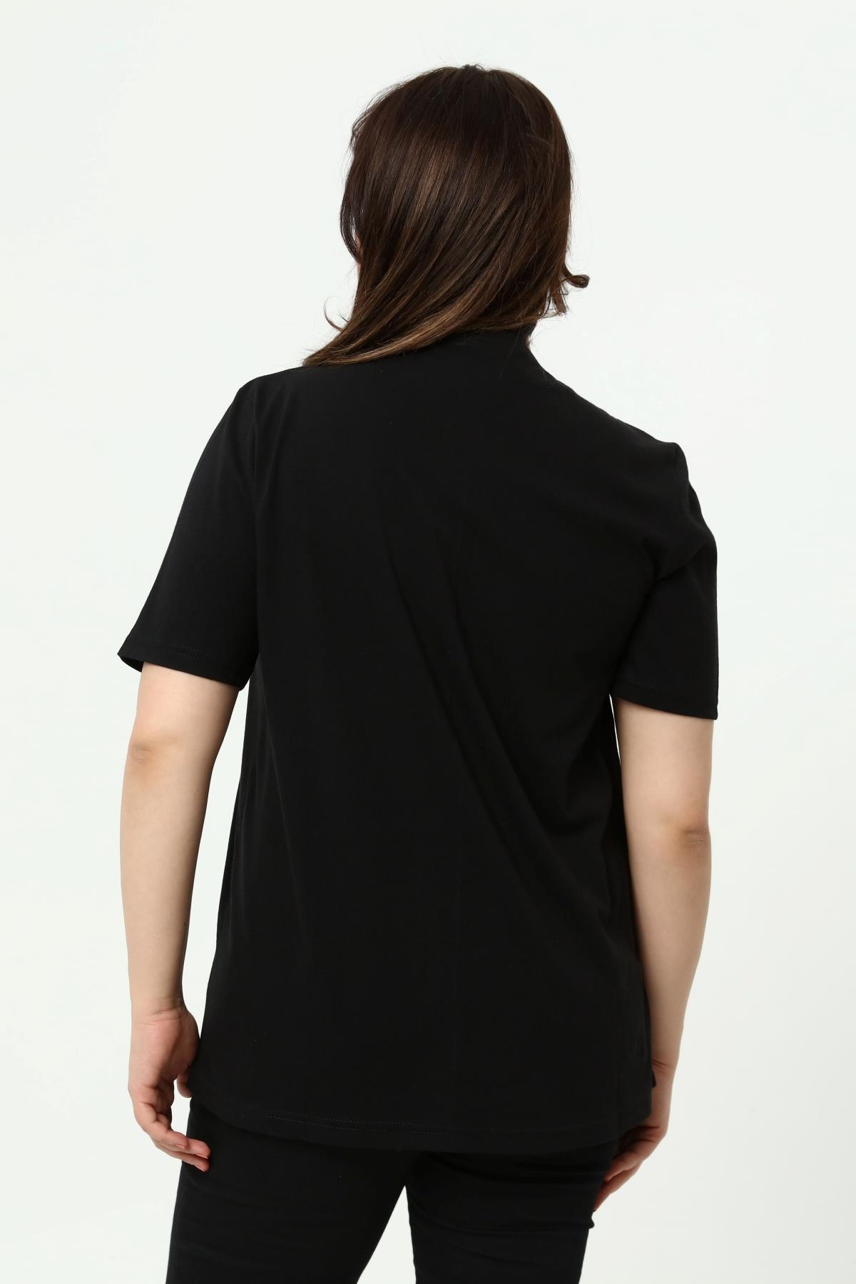 Tshirt Büyük Beden V Yaka Basic T-Shirt Siyah