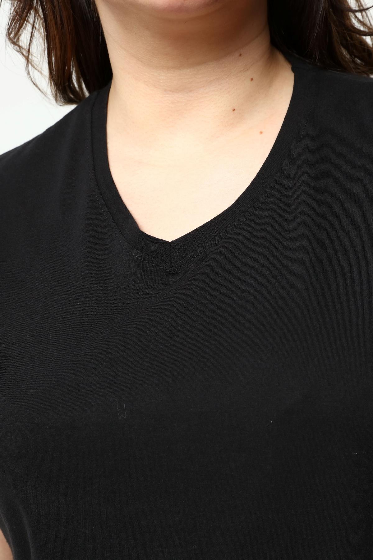 Tshirt Büyük Beden V Yaka Basic T-Shirt Siyah