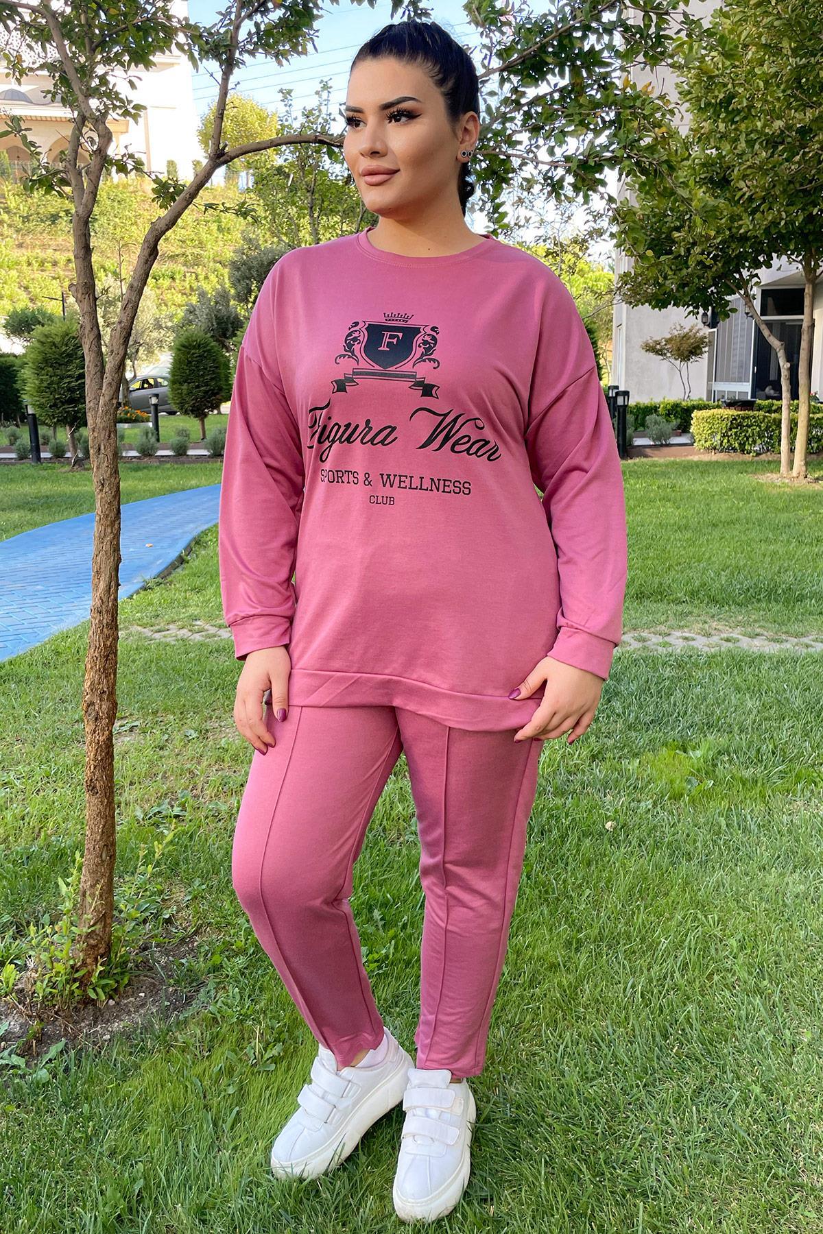 Sweatshirt Büyük Beden Yanları Yırtmaçlı Basıc Swatshirt Gülkurusu
