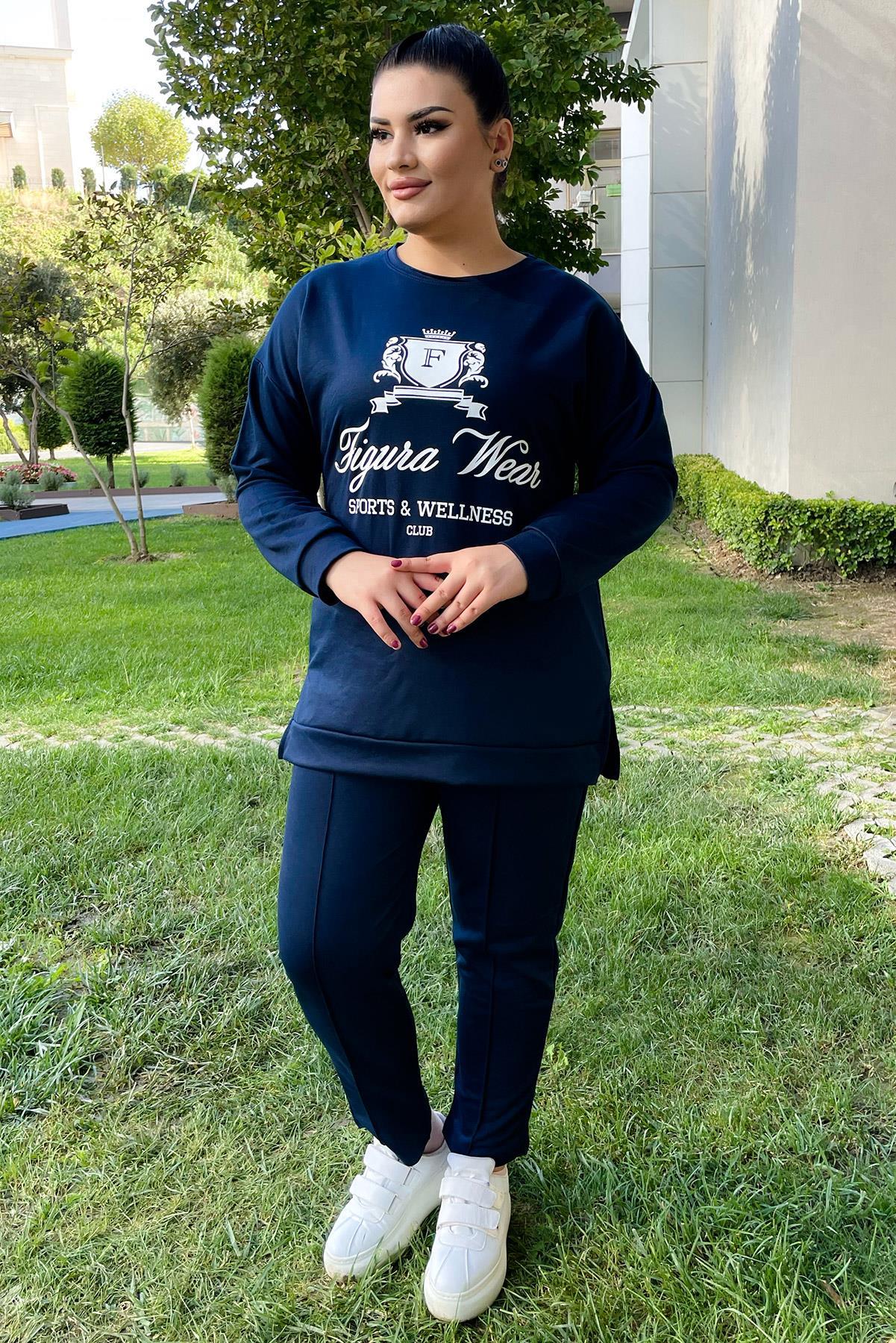 Sweatshirt Büyük Beden Yanları Yırtmaçlı Basıc Swatshirt Lacivert