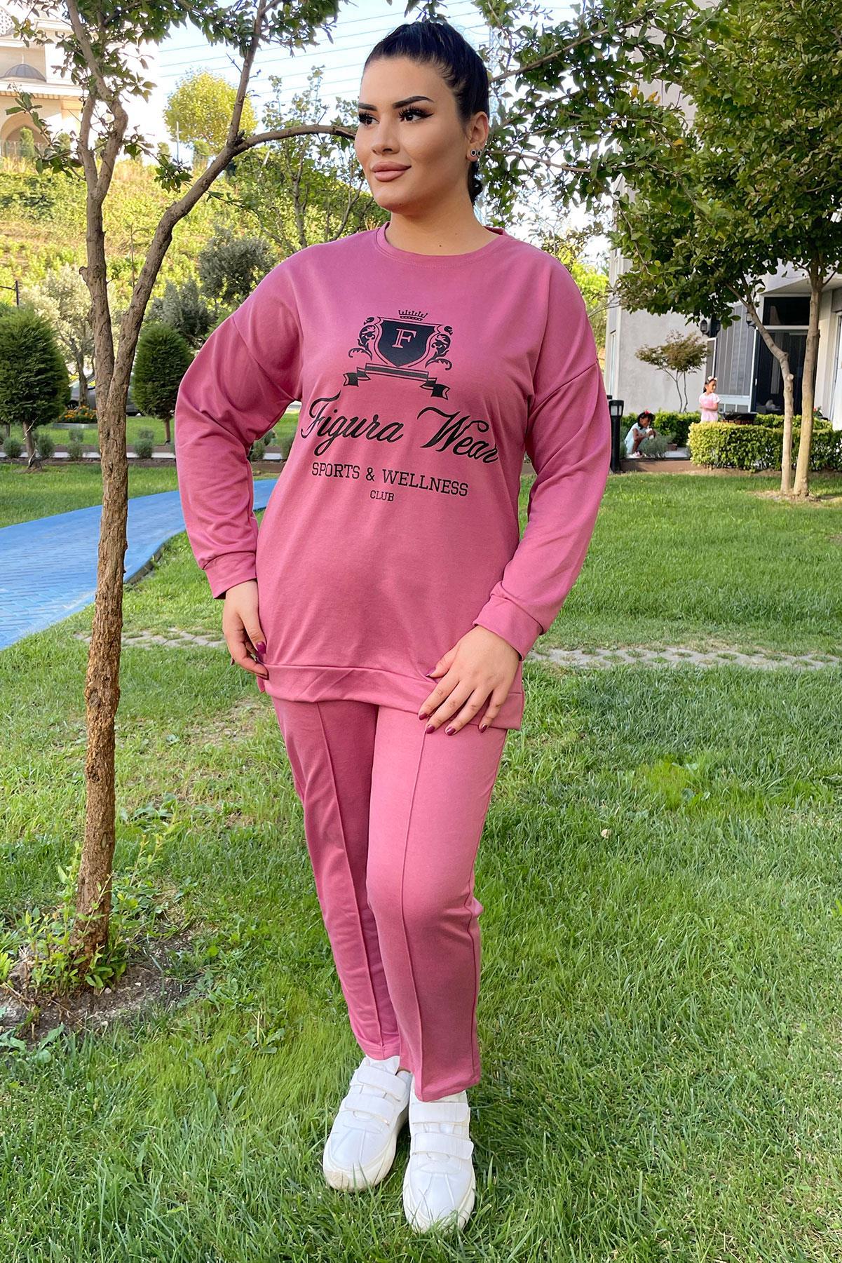 Sweatshirt Büyük Beden Yanları Yırtmaçlı Basıc Swatshirt Gülkurusu