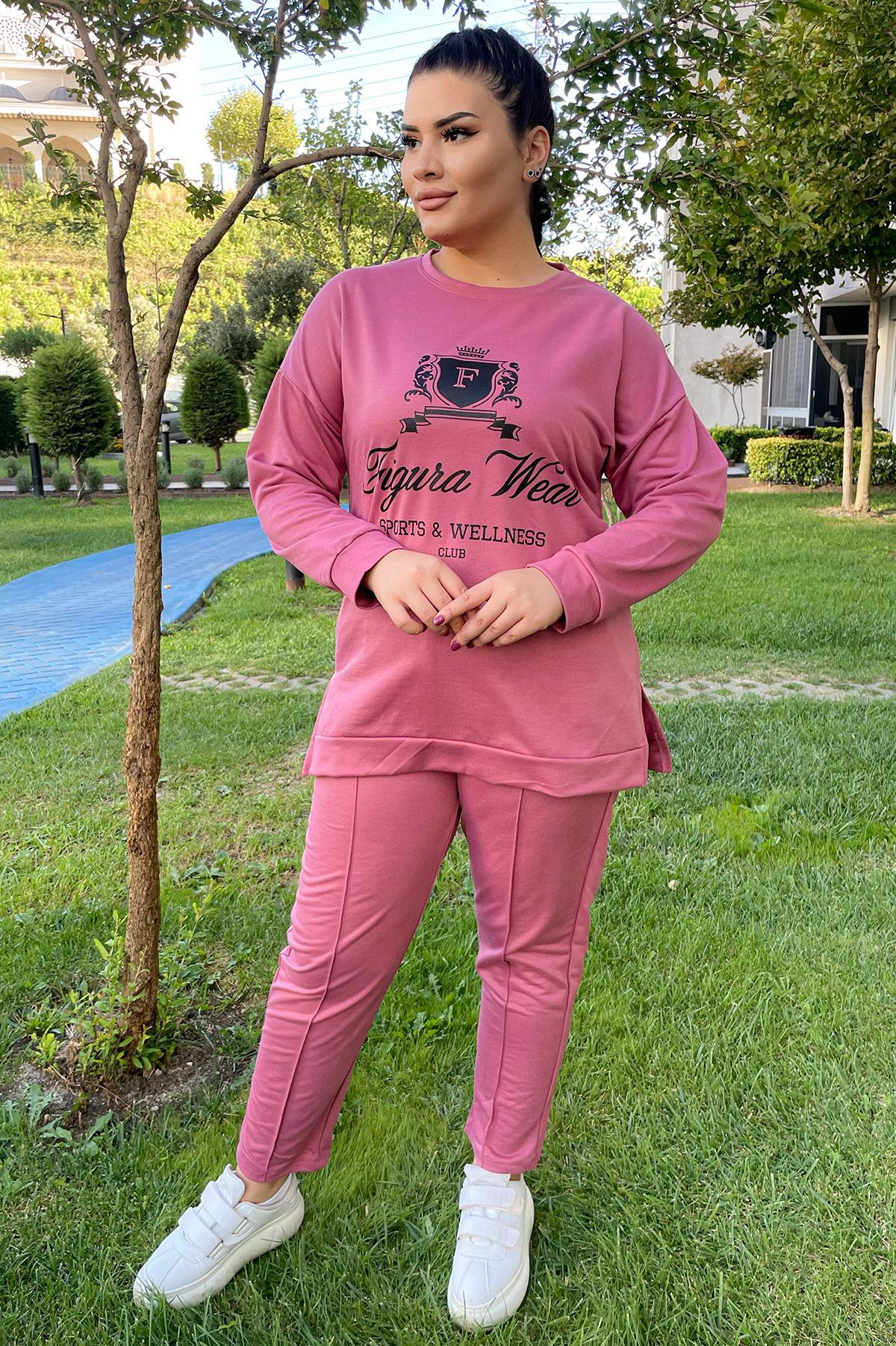 Sweatshirt Büyük Beden Yanları Yırtmaçlı Basıc Swatshirt Gülkurusu