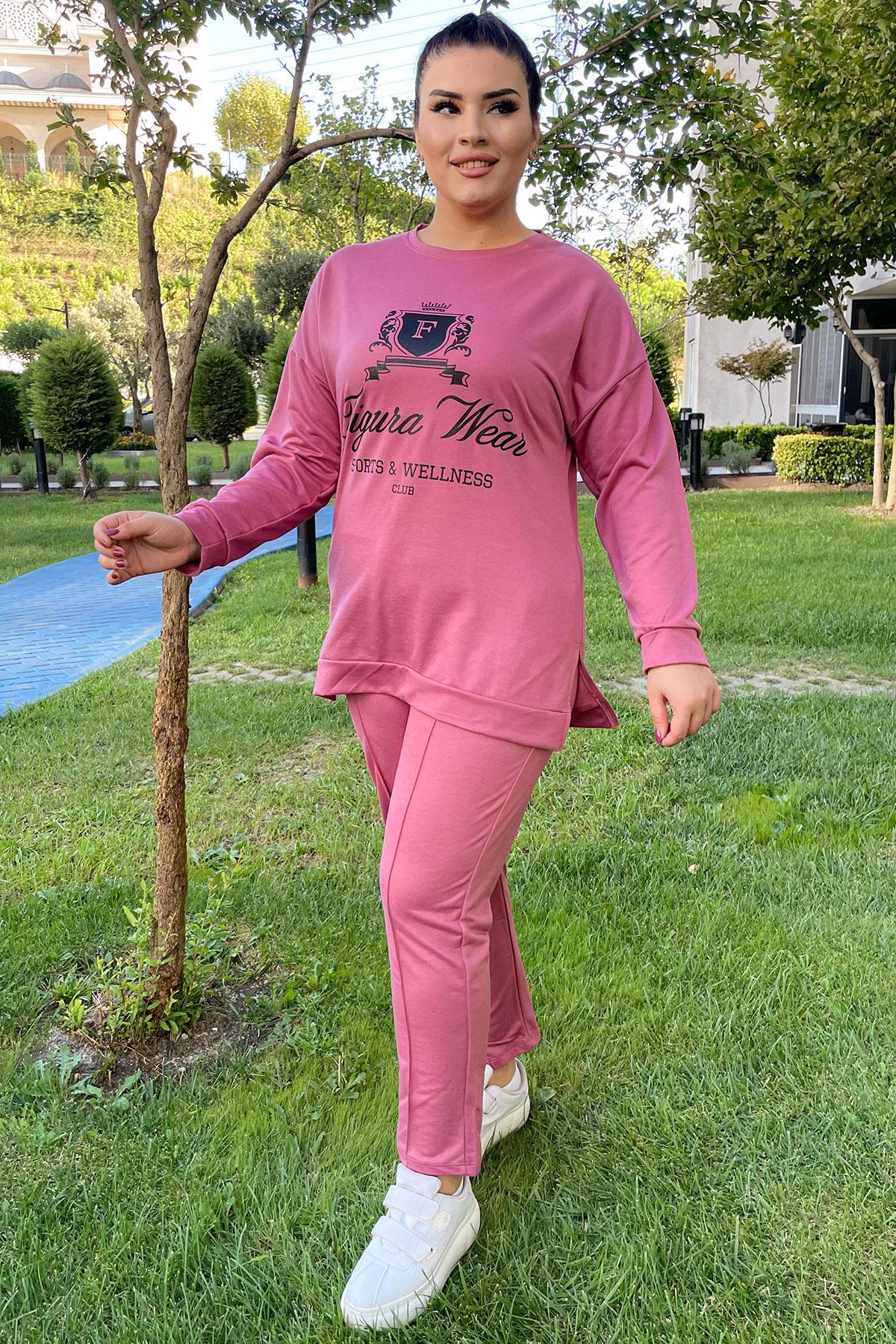 Sweatshirt Büyük Beden Yanları Yırtmaçlı Basıc Swatshirt Gülkurusu