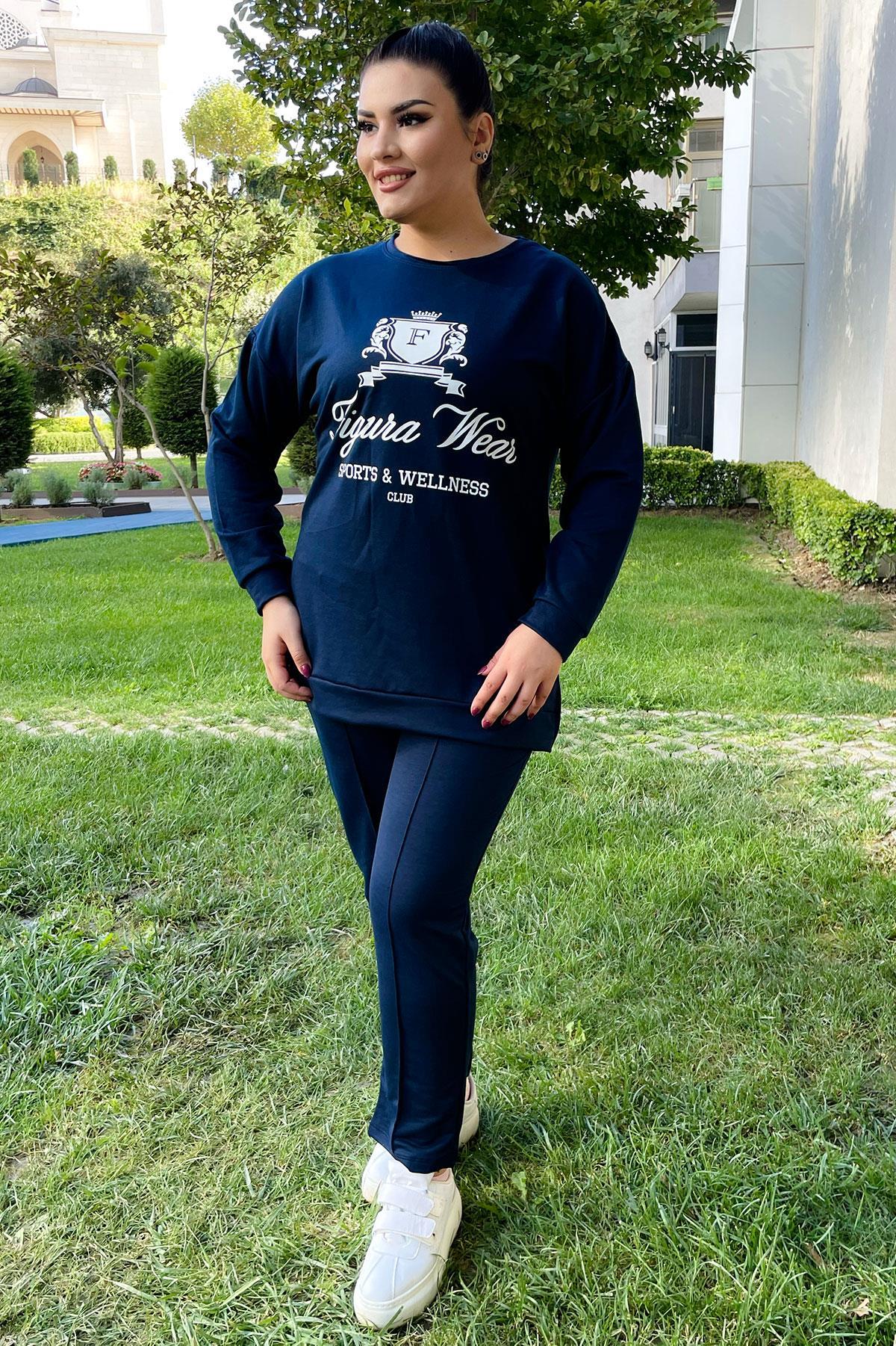 Sweatshirt Büyük Beden Yanları Yırtmaçlı Basıc Swatshirt Lacivert
