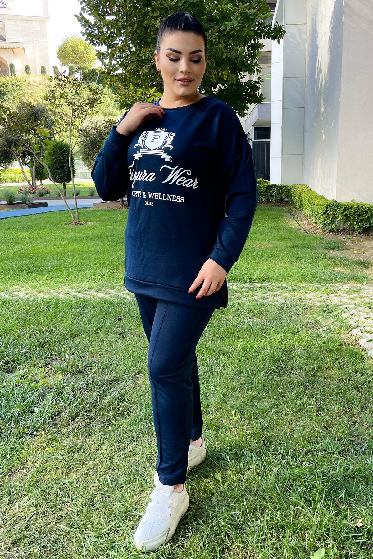 Sweatshirt Büyük Beden Yanları Yırtmaçlı Basıc Swatshirt Lacivert