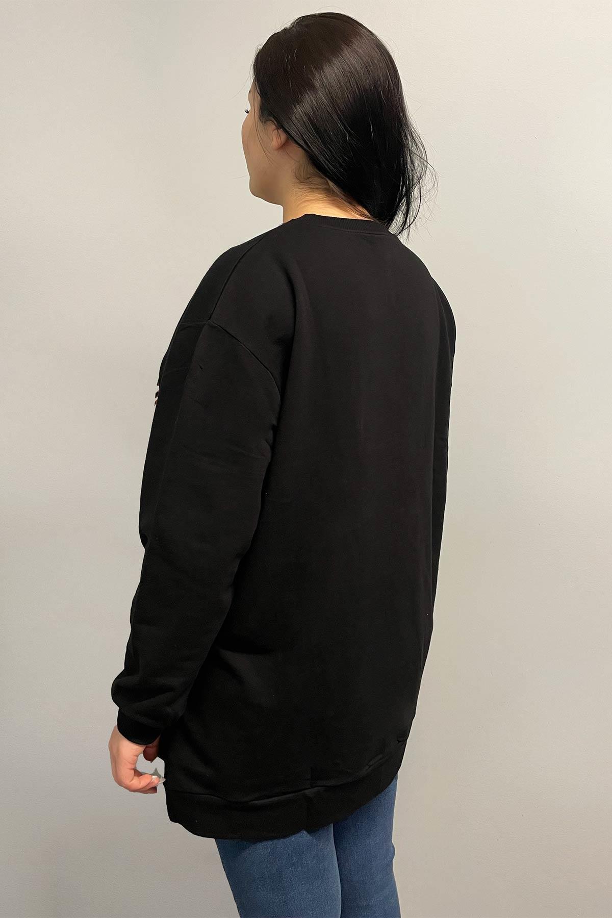 Sweatshirt Büyük Beden Yanları Yırtmaçlı Oversize Sweatshirt Siyah