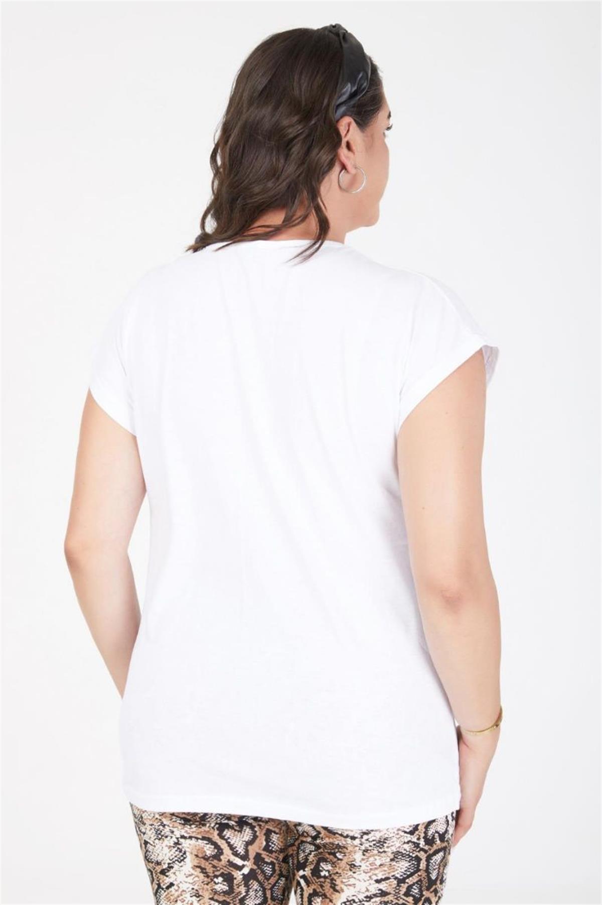 Tshirt Büyük Beden Yazılı T-Shirt Beyaz
