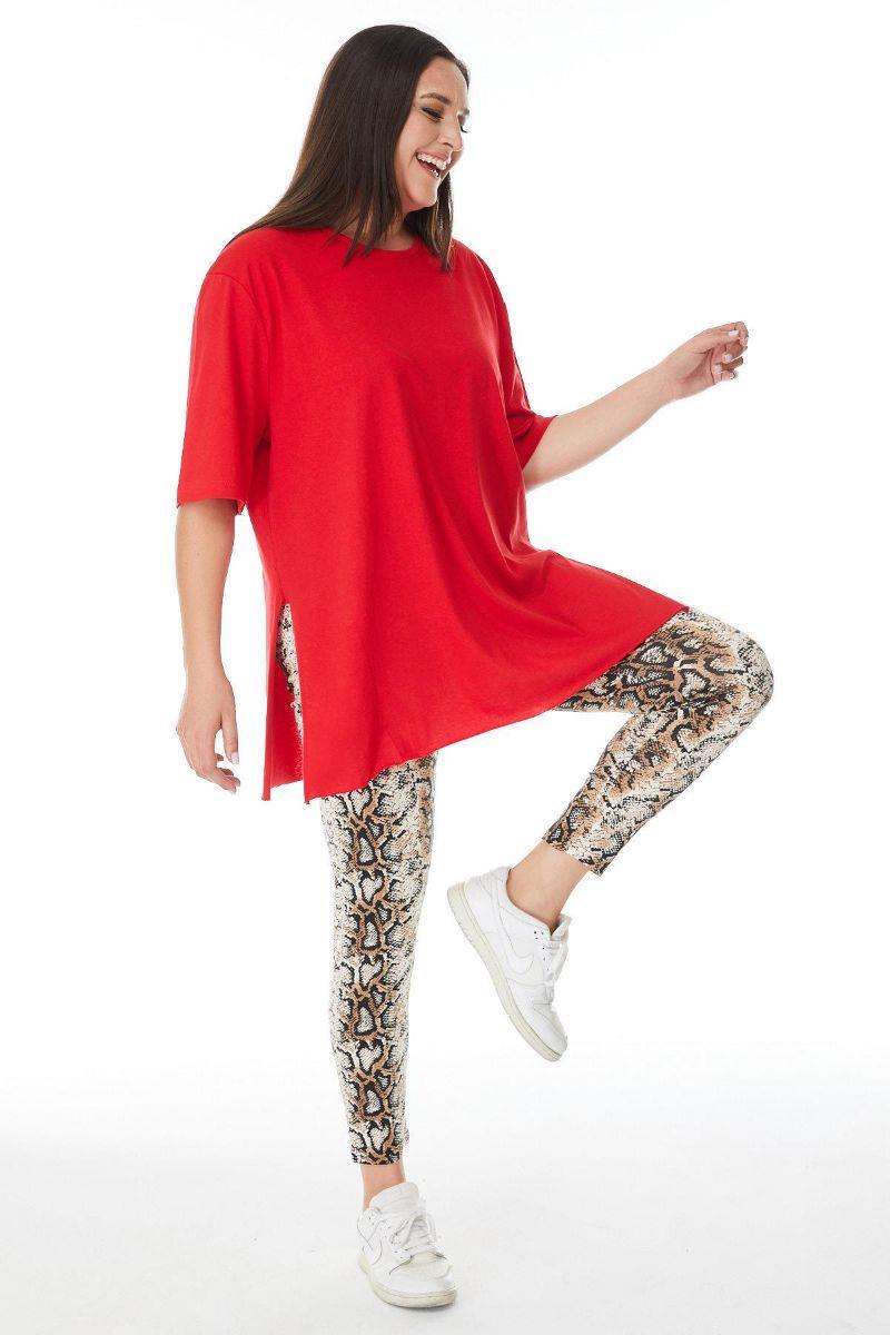 Bluz Büyük Beden Yırtmaçlı Basic Bluz Kırmızı