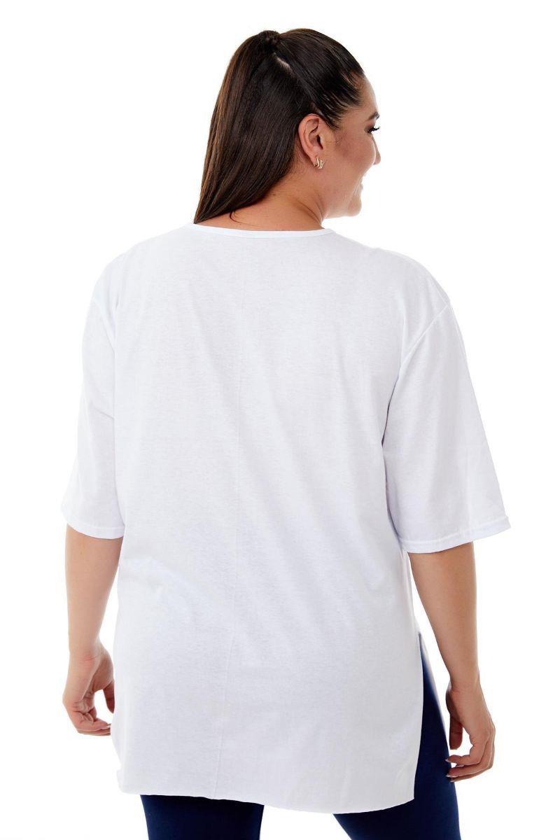 Tshirt Büyük Beden Yırtmaçlı Basic T-Shirt Beyaz