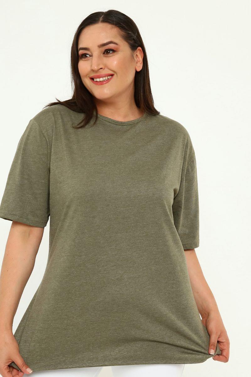 Tshirt Büyük Beden Yırtmaçlı Basic T-Shirt Haki