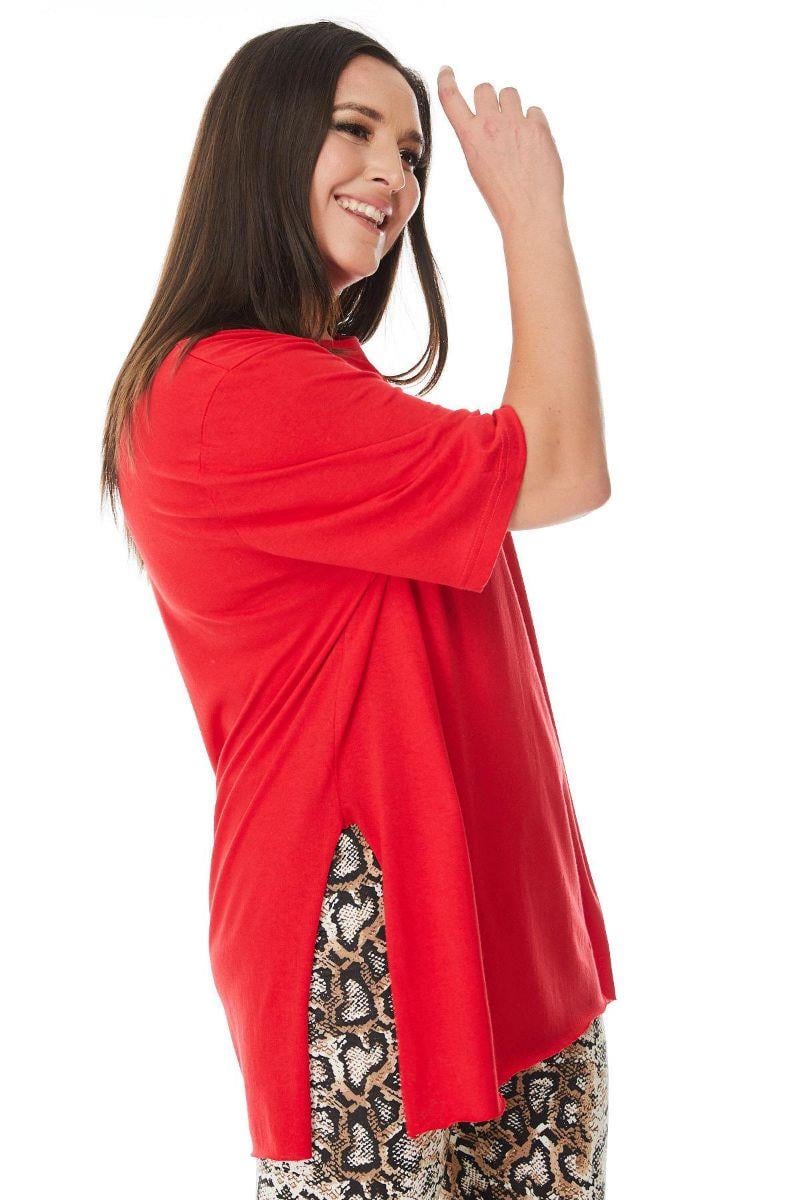 Tshirt Büyük Beden Yırtmaçlı Basic T-Shirt Kırmızı