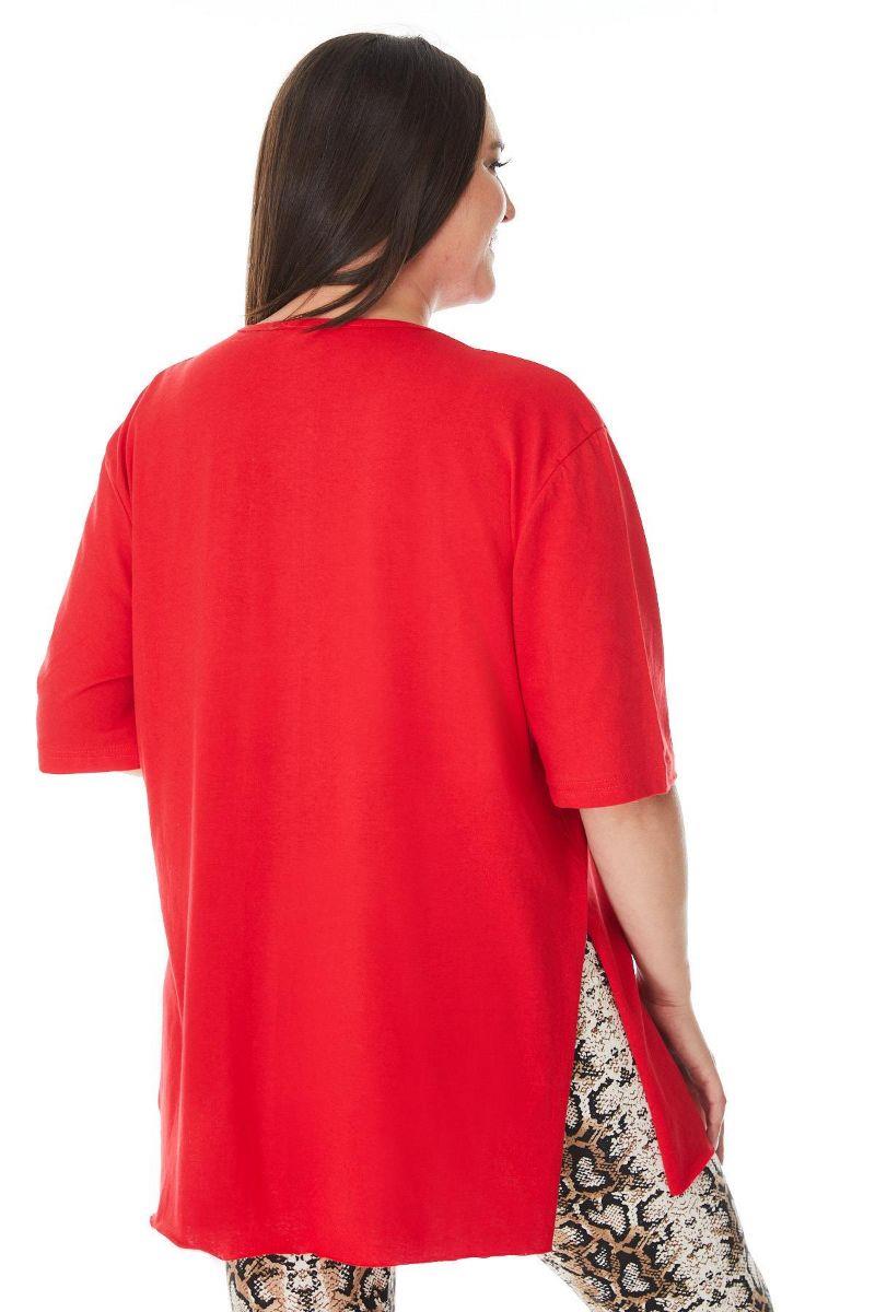 Tshirt Büyük Beden Yırtmaçlı Basic T-Shirt Kırmızı