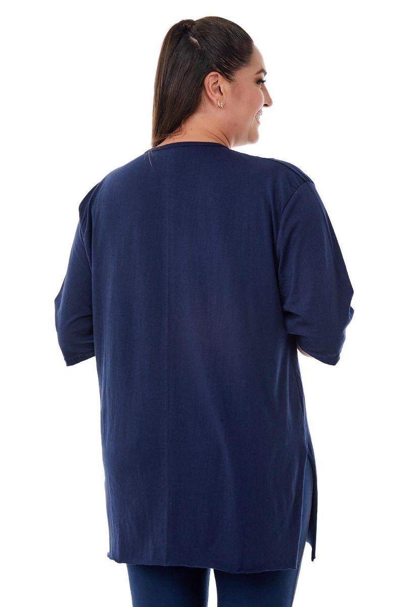 Tshirt Büyük Beden Yırtmaçlı Basic T-Shirt Lacivert