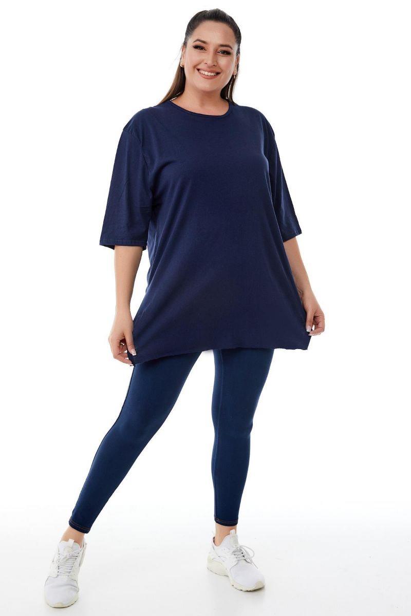 Tshirt Büyük Beden Yırtmaçlı Basic T-Shirt Lacivert