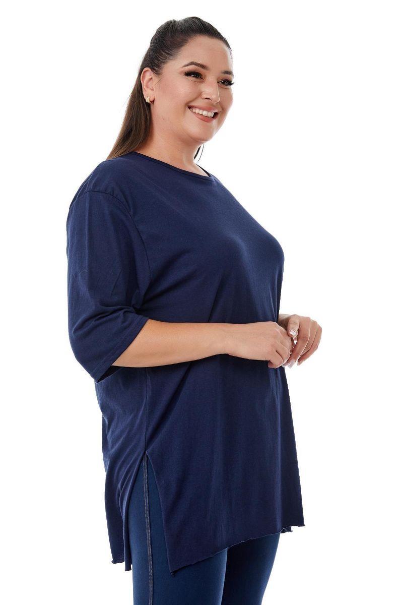 Tshirt Büyük Beden Yırtmaçlı Basic T-Shirt Lacivert
