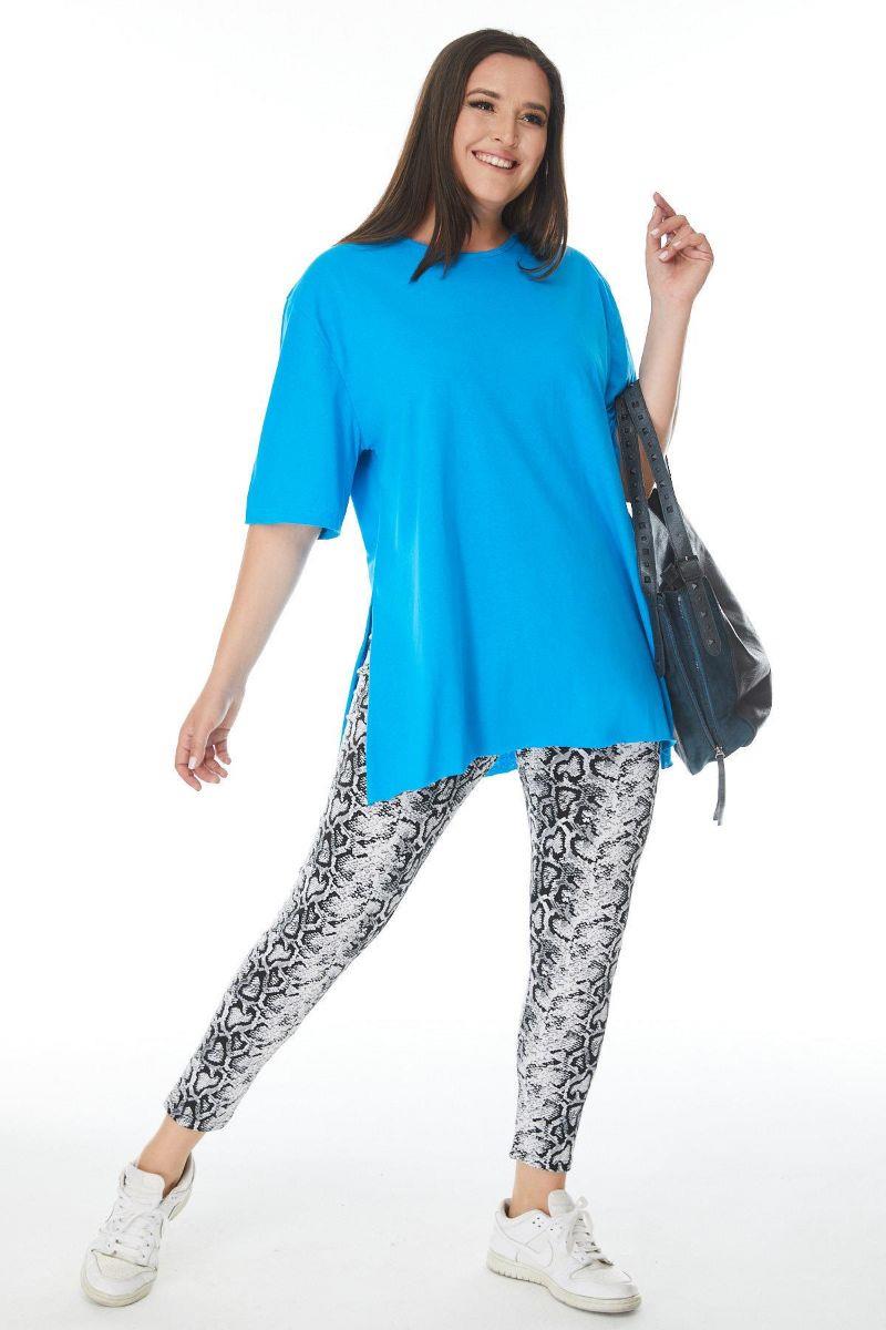 Tshirt Büyük Beden Yırtmaçlı Basic T-Shirt Mavi