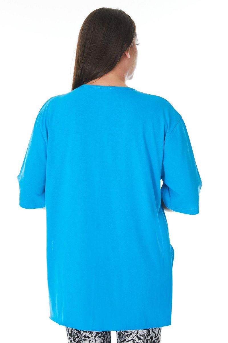Tshirt Büyük Beden Yırtmaçlı Basic T-Shirt Mavi