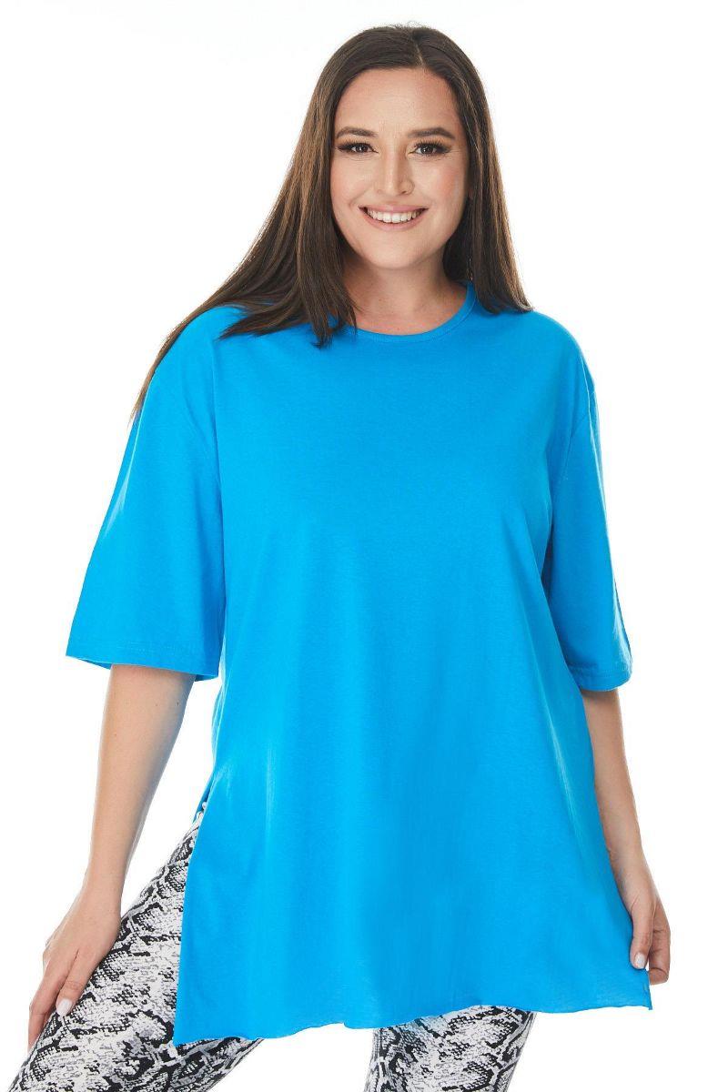 Tshirt Büyük Beden Yırtmaçlı Basic T-Shirt Mavi
