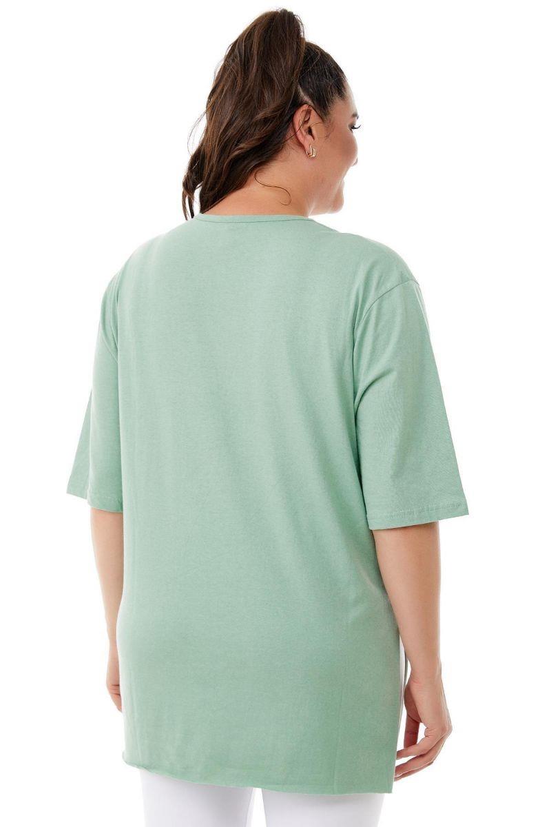 Tshirt Büyük Beden Yırtmaçlı Basic T-Shirt Mint Yeşili