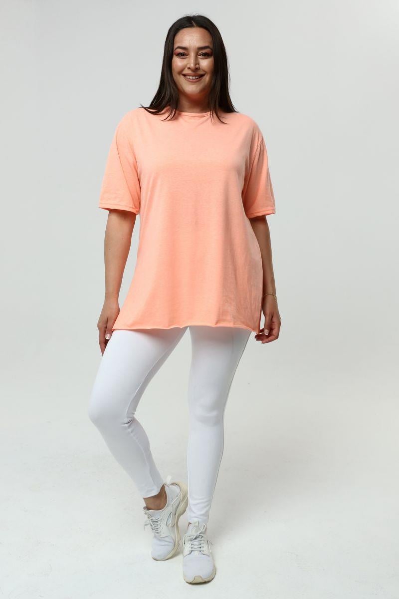 Tshirt Büyük Beden Yırtmaçlı Basic T-Shirt Neon Yavruağzı
