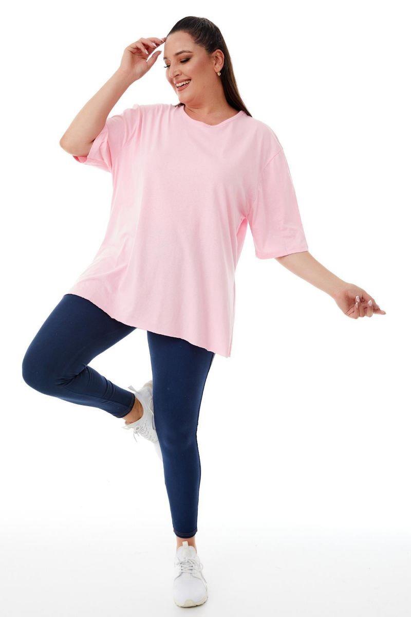Tshirt Büyük Beden Yırtmaçlı Basic T-Shirt Pembe