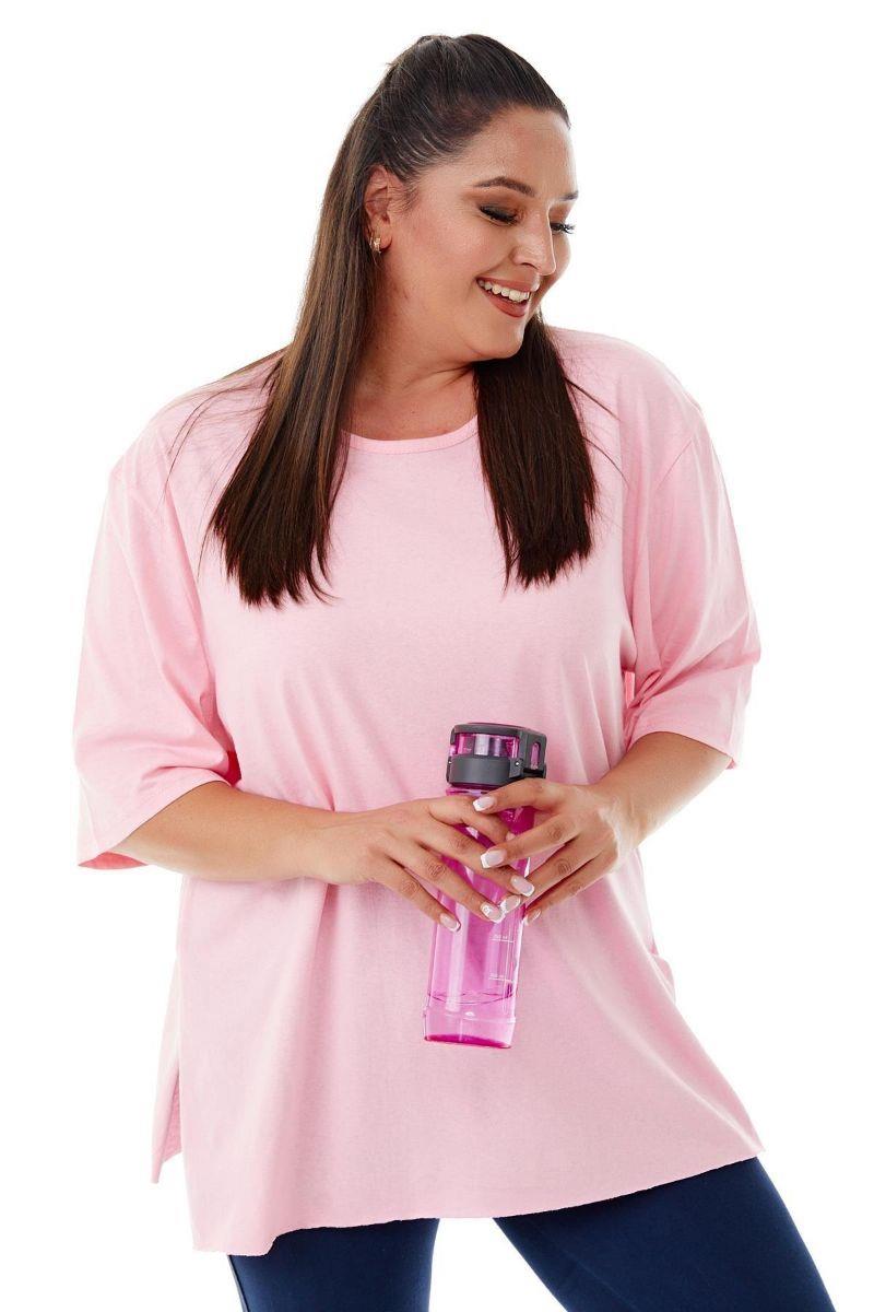 Tshirt Büyük Beden Yırtmaçlı Basic T-Shirt Pembe