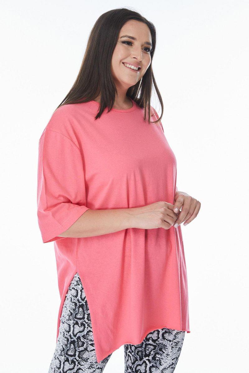 Tshirt Büyük Beden Yırtmaçlı Basic T-Shirt Pembe