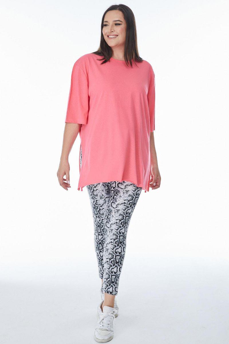 Tshirt Büyük Beden Yırtmaçlı Basic T-Shirt Pembe