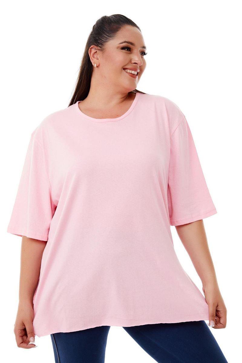 Tshirt Büyük Beden Yırtmaçlı Basic T-Shirt Pembe