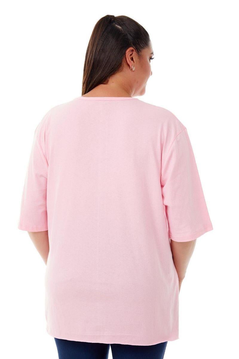 Tshirt Büyük Beden Yırtmaçlı Basic T-Shirt Pembe