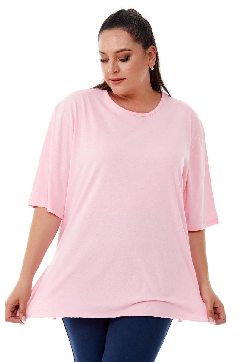 Tshirt Büyük Beden Yırtmaçlı Basic T-Shirt Pembe