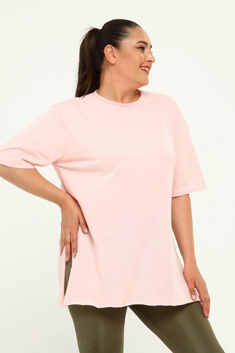 Tshirt Büyük Beden Yırtmaçlı Basic T-Shirt Yavruağzı