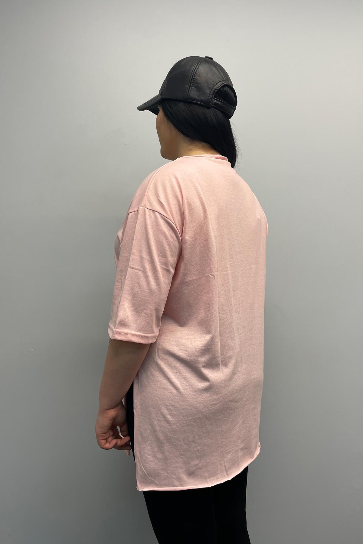 Tshirt Büyük Beden Yırtmaçlı Pamuklu Yarım Kol Basıc T-shirt